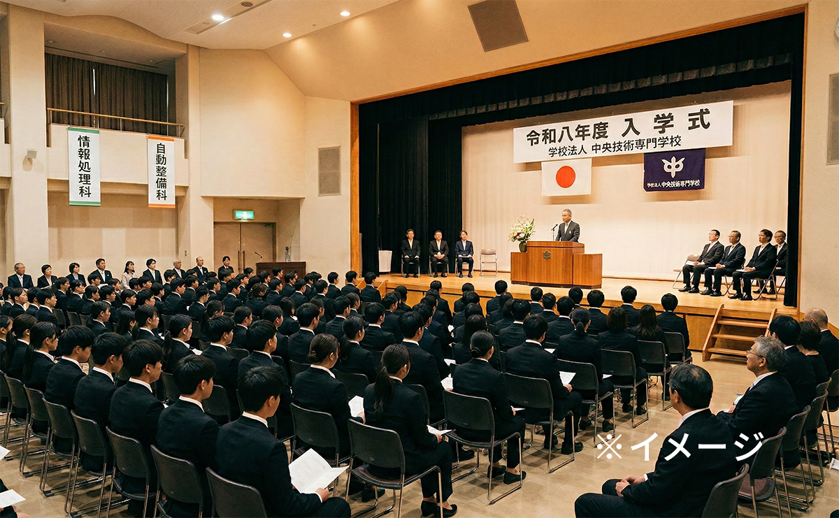 横浜にある専門学校の入学式のスチール撮影