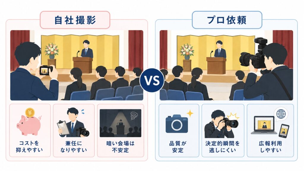 入社式・内定式の写真撮影は自社とプロのどちらに任せるべきか